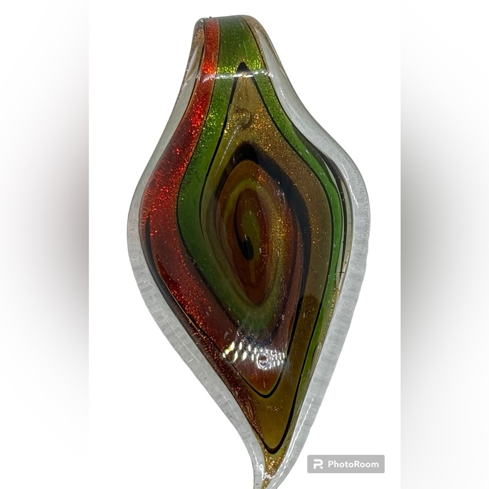 Multi Color Hand blown Glass Pendant, 2 ¾”x 1 ½ “